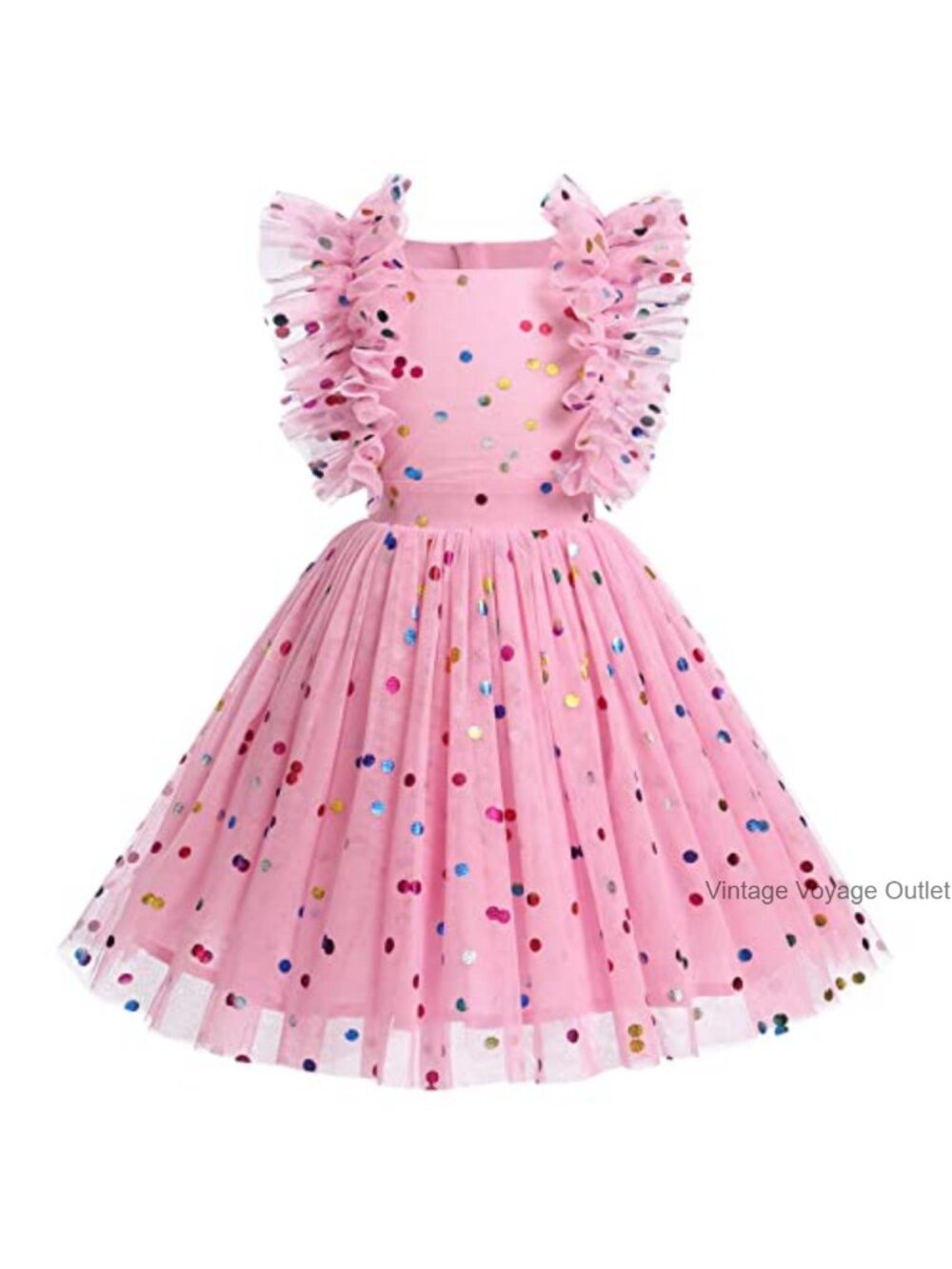Tulle Princess Birthday Party Dress with Ruffle Sleeves